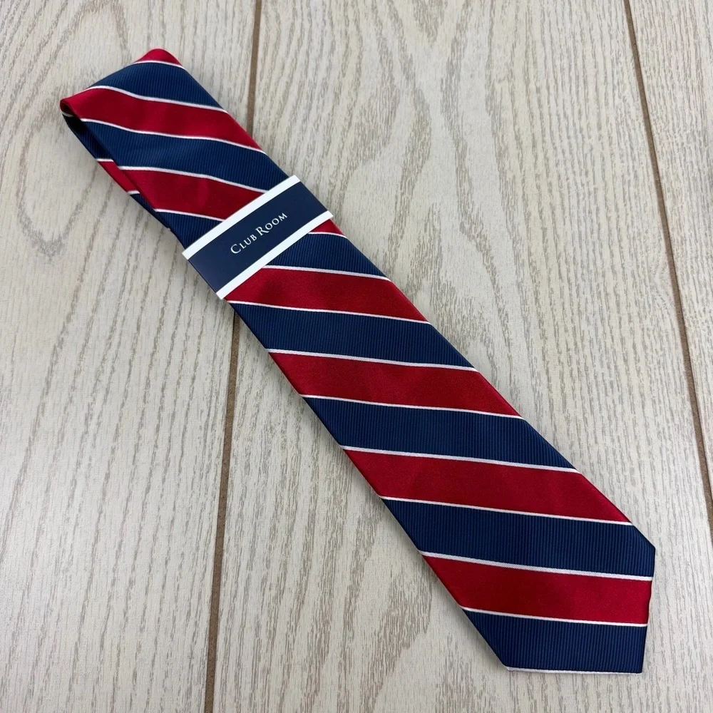 801 Club Room Men's Tie Shore Stripe 600 Red $55 Polyester & Silk
